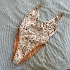 Free People Cream One Piece Swimsuit Chevron Pattern Amber one piece